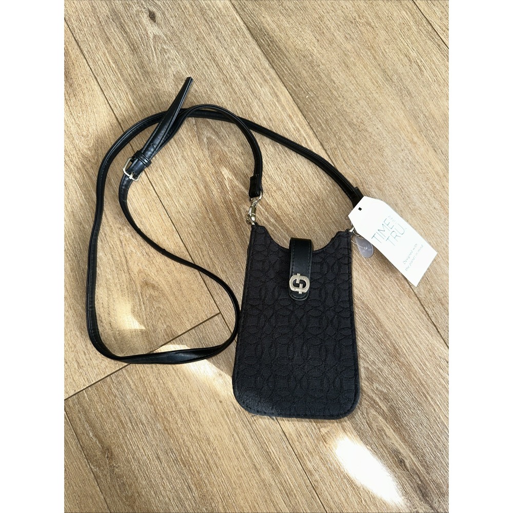Time And Tru Mini Wallet Purse Adjustable Strap Black Snap Closure NEW